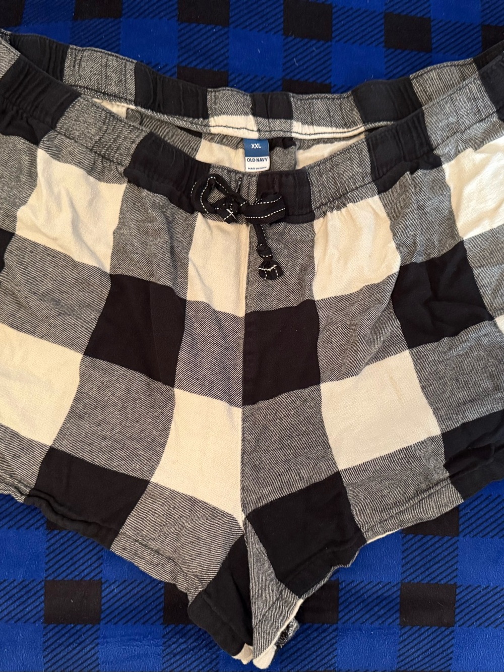 Old Navy Black & Cream Plaid High-Waist Lounge Shorts